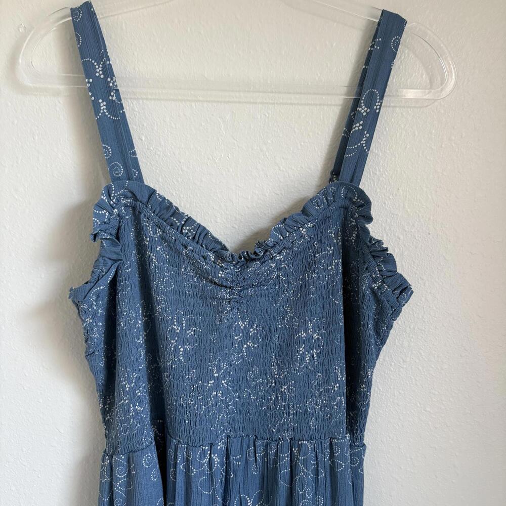 Market & Spruce | NWT Dusty Blue White Floral Strappy Midi Dress Ruched Top XXL - Picture 4 of 9